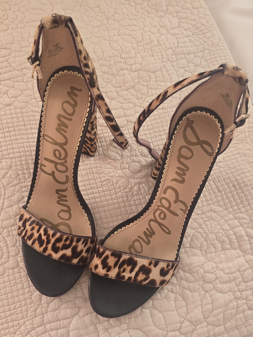 Sam Edelman Leopard-Print Ankle Strap Heels - Tan/Black